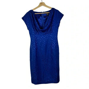 Banana Republic Silk Royal Blue Polka Dot Cowl Neck Sheath Dress 4
